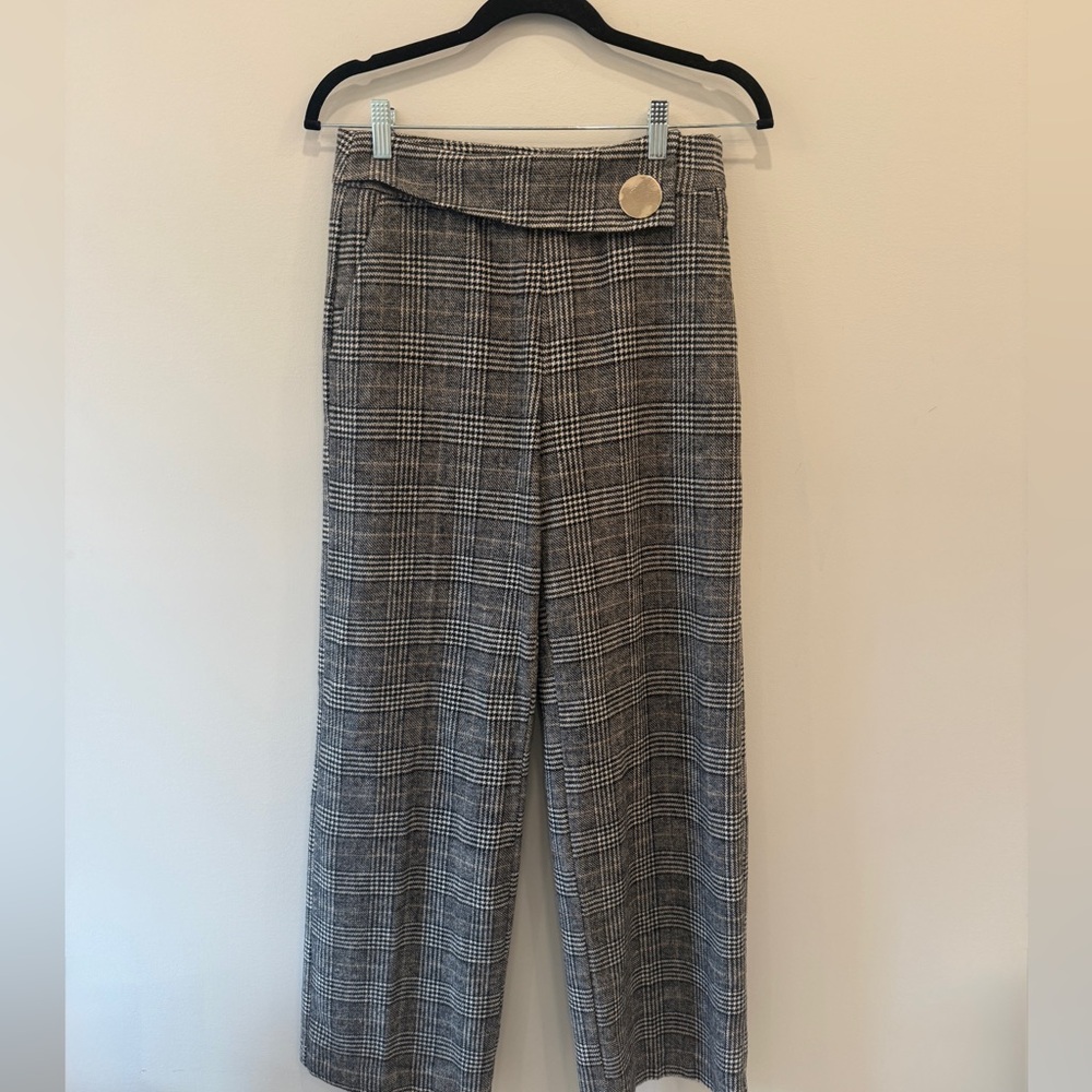 Zara Basic Wool Blend Houndstooth Wide Leg Pants